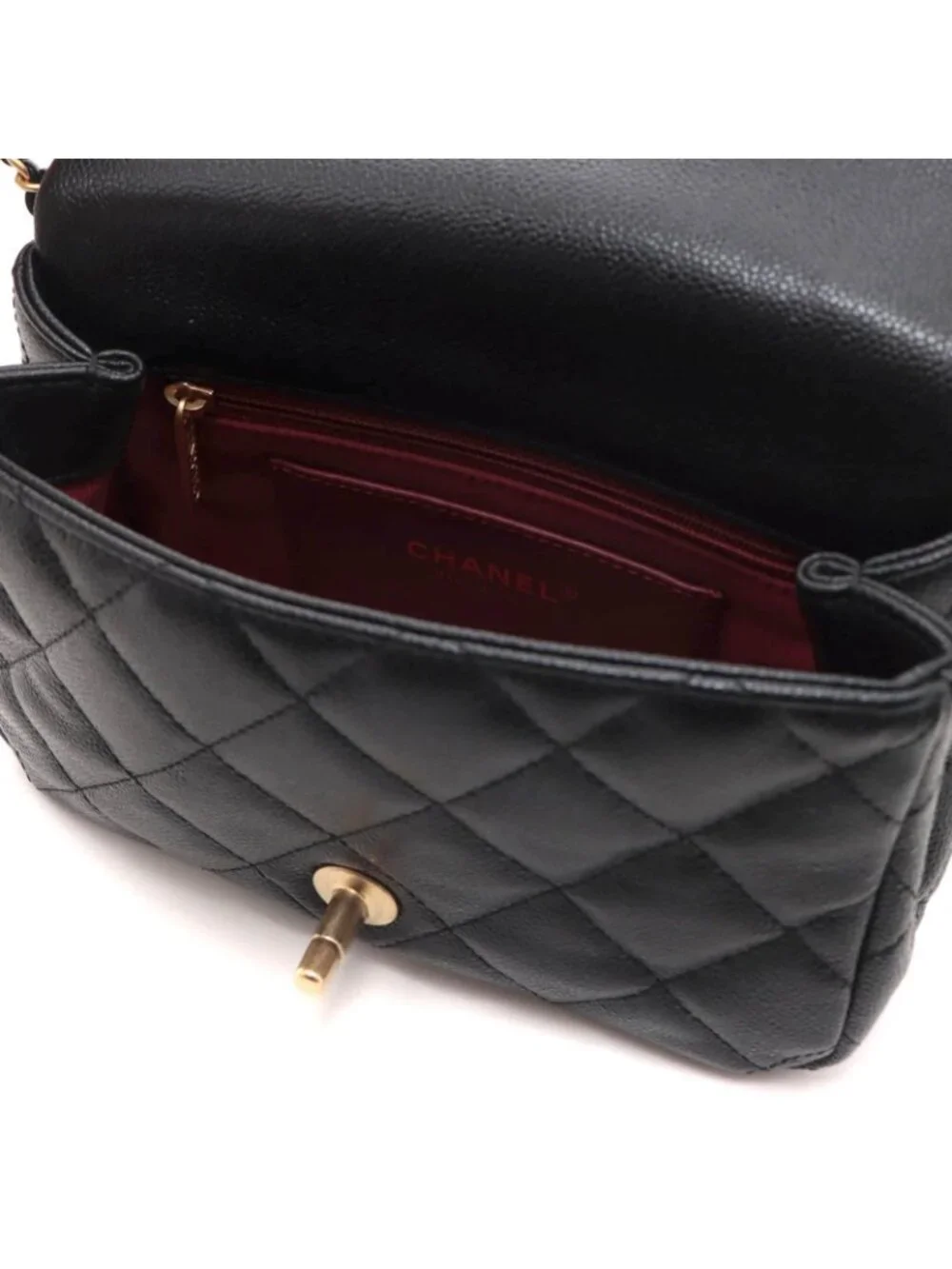 Chanel Quilted Chain Trim Full Flap Shoulder Black Bag Caviar Leather